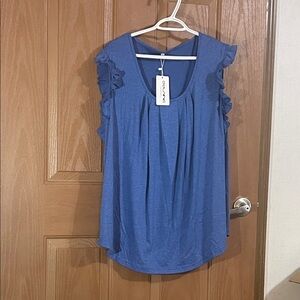 Stylish Blue Ruffle Sleeve Blouse